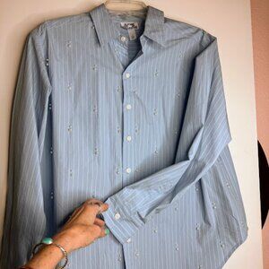 Future Collective Blue & White Pinstripe Button Down Shirt with Pearl Details –